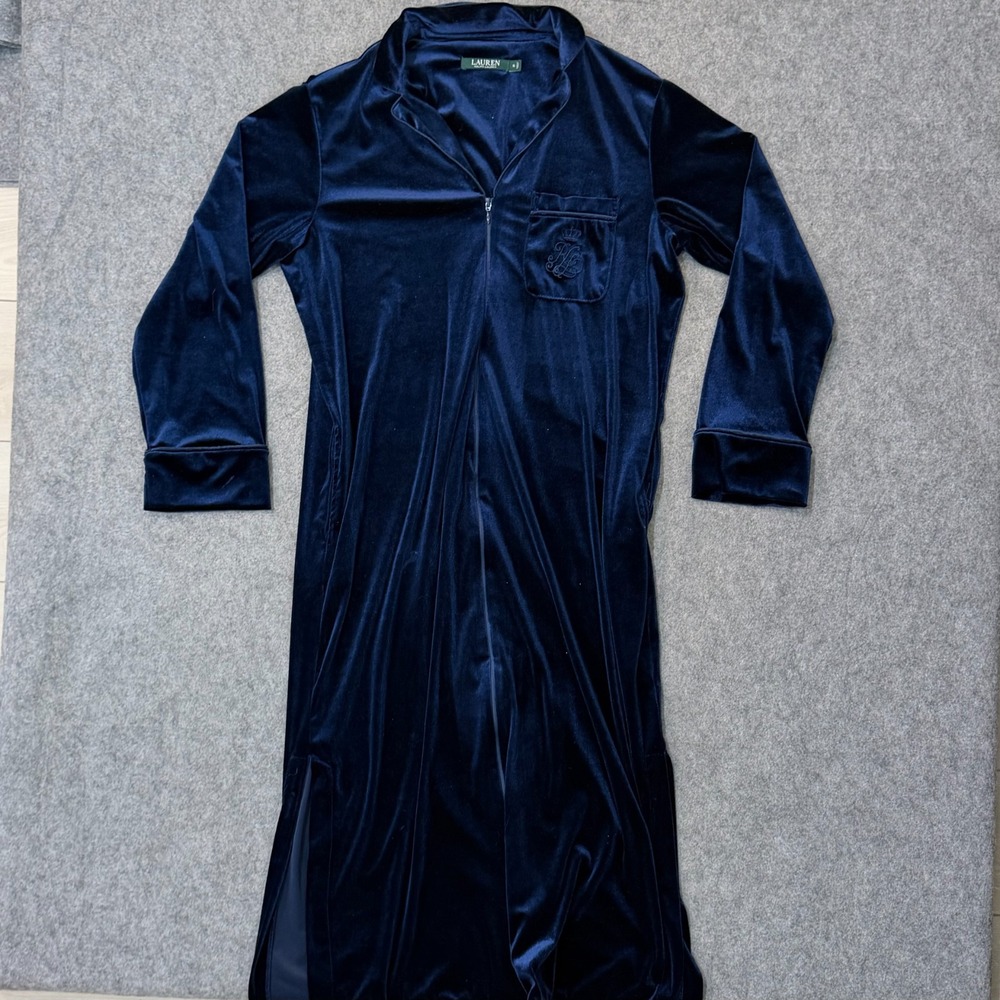 Lauren Ralph Lauren Navy blue Velvet Full Zip House Coat Robe Women's Size Small